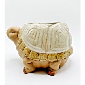 Vintage Ceramic Turtle Planter Glazed Tortoise Retro Garden Patio Decor Figural